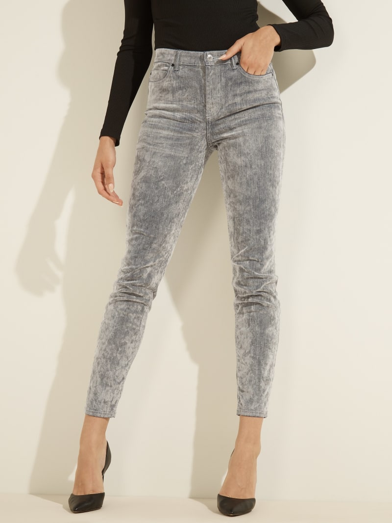 Guess 1981 Velvet Flocked Skinny Broek Dames Grijs | 6052-QDHUF