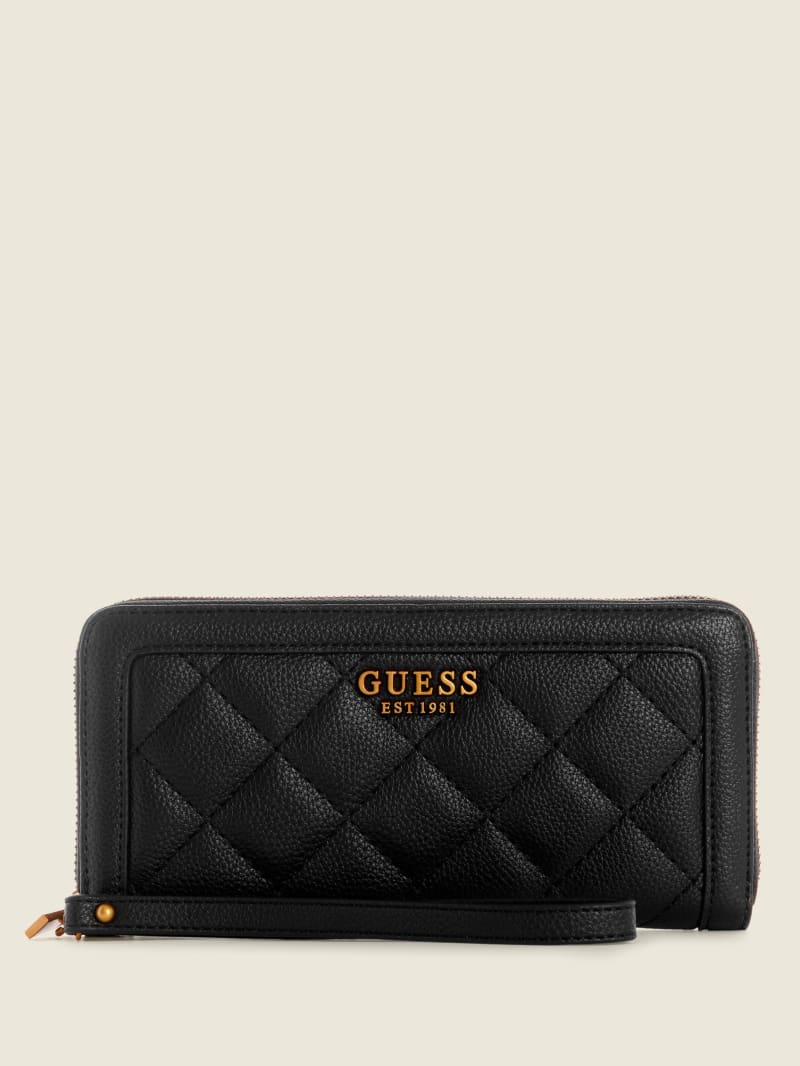 Guess Abey Large Zip-Around Portefeuille Dames Zwart | 7082-GBWUF