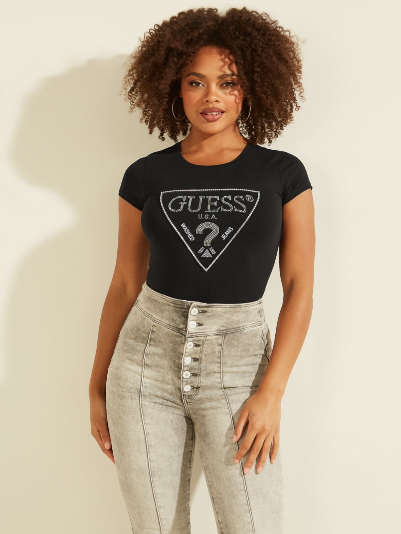 Guess Amalur Logo Tee Topjes Dames Zwart | 5670-BYVAQ