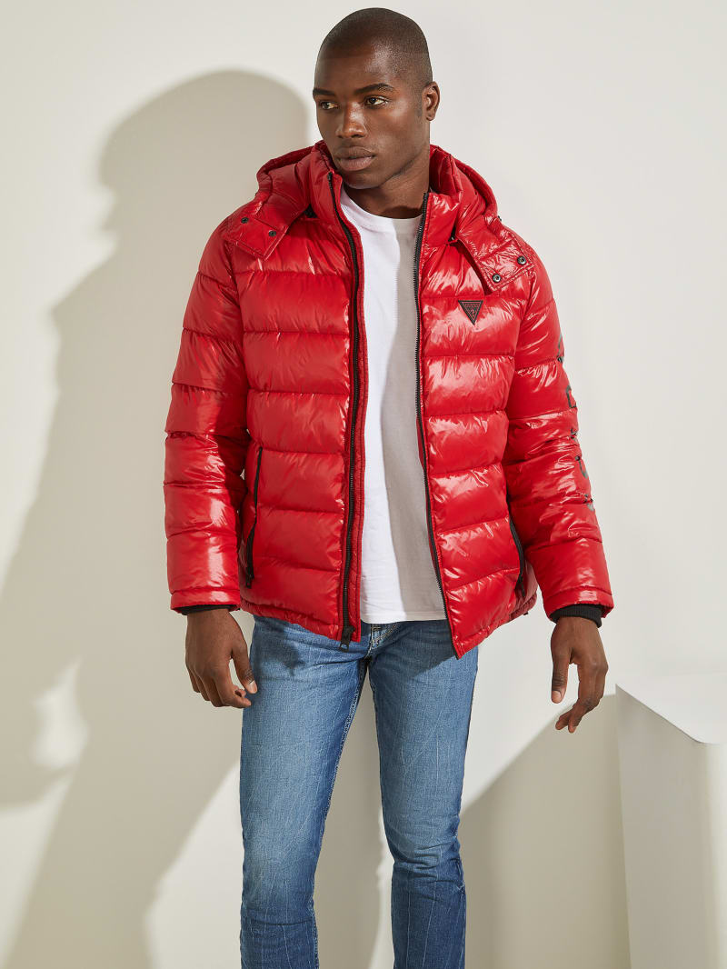 Guess Anthony Logo Puffer Jassen Heren Rood | 7592-CJMUK