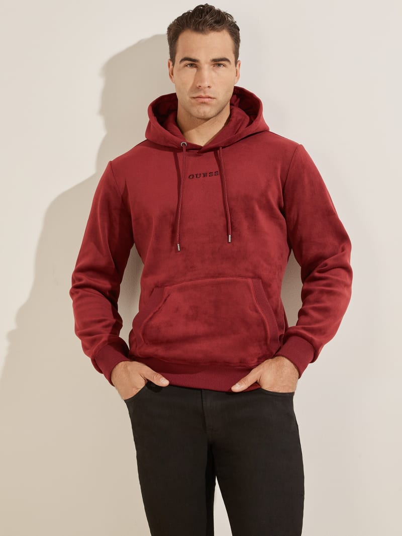 Guess Bonded Velvet Hoodie Heren Bordeaux | 5738-LNUIV