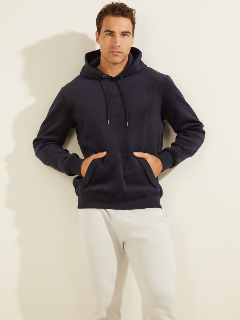 Guess Bonded Velvet Hoodie Heren Donkerblauw | 9326-ZQEDC