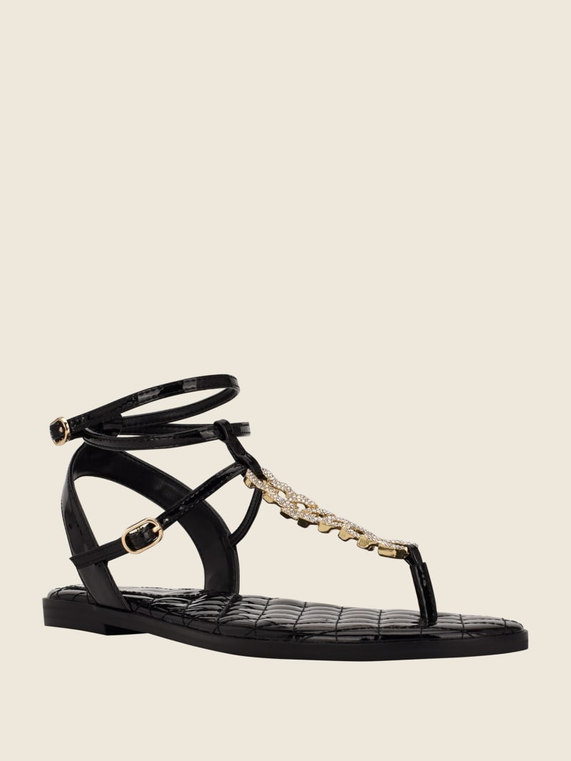 Guess Brighti Chain T-Riemen Sandalen Dames Zwart | 2467-DZKPH