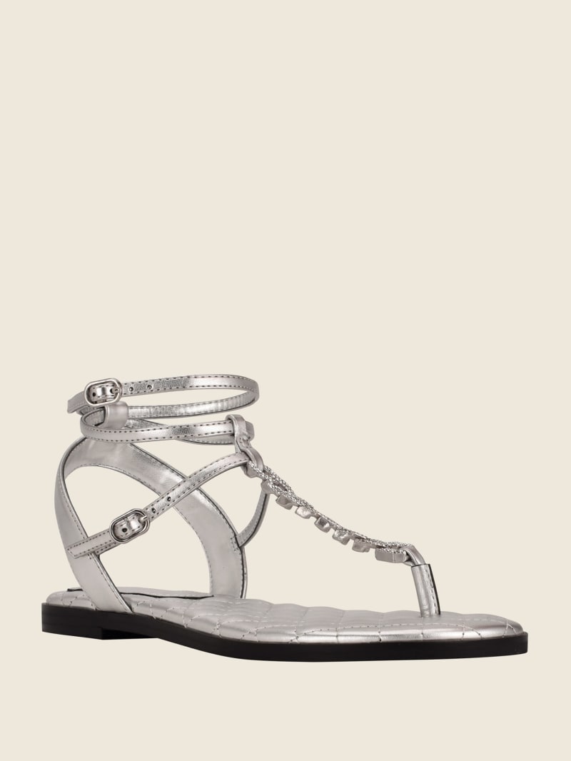 Guess Brighti Chain T-Riemen Sandalen Dames Zilver | 6390-LIUDX