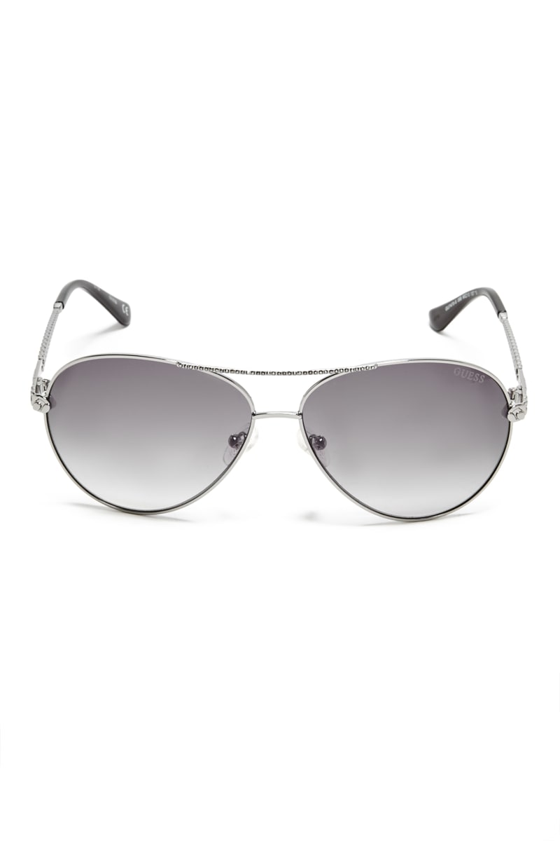 Guess Catherine Rhinestone Aviator Zonnebril Dames Zilver | 3680-XVUNQ