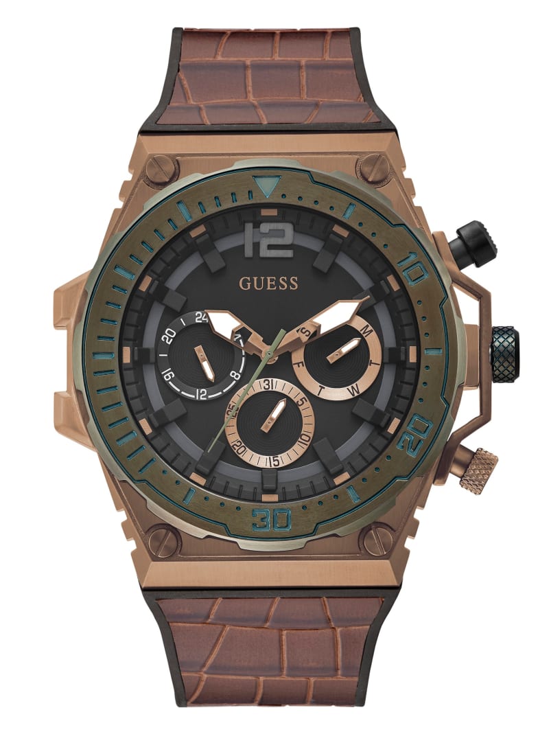 Guess Coffee-Tone and Olive Multifunctioneel Horloge Heren Bruin | 3840-KTEBM