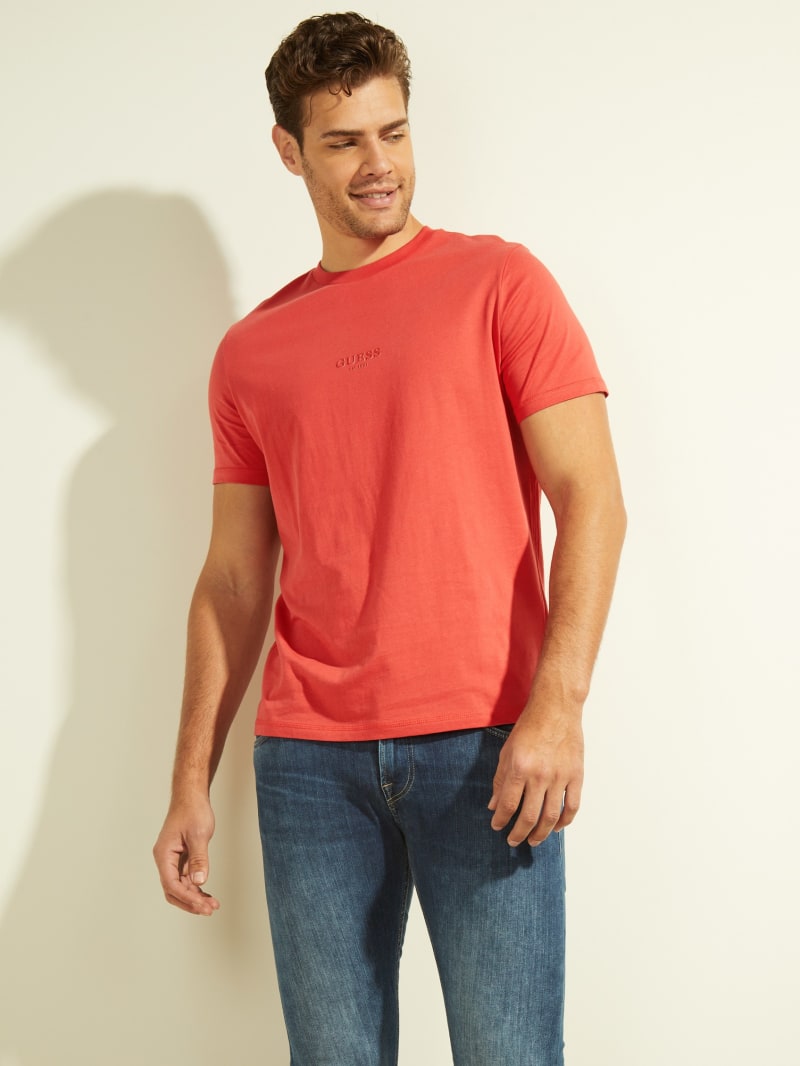 Guess Eco Aidy Logo Tee T-shirts Heren Rood | 9103-OPTIW