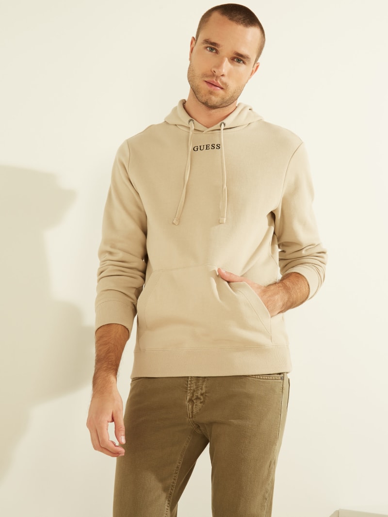 Guess Eco Roy Embroidered Logo Hoodie Heren Beige | 0648-RPJAW