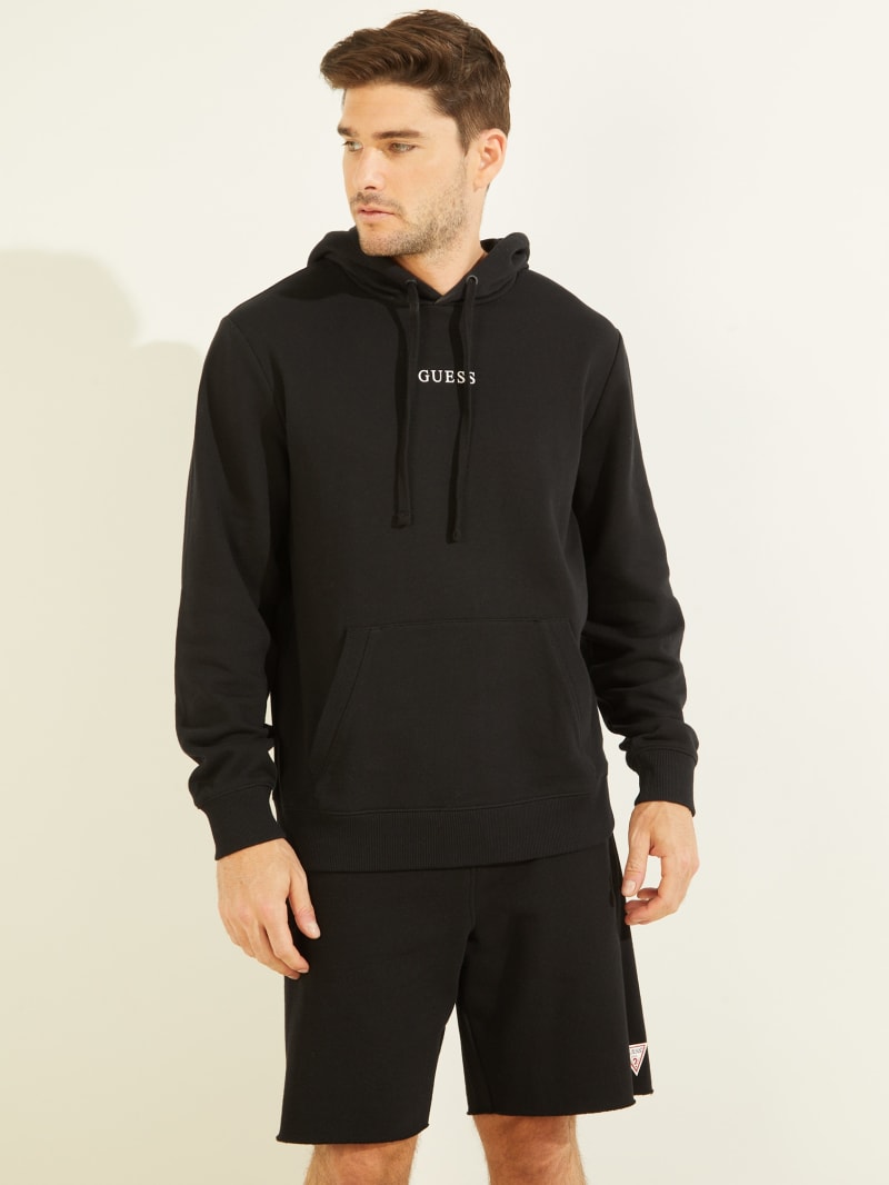 Guess Eco Roy Embroidered Logo Hoodie Heren Zwart | 1674-JIBWR