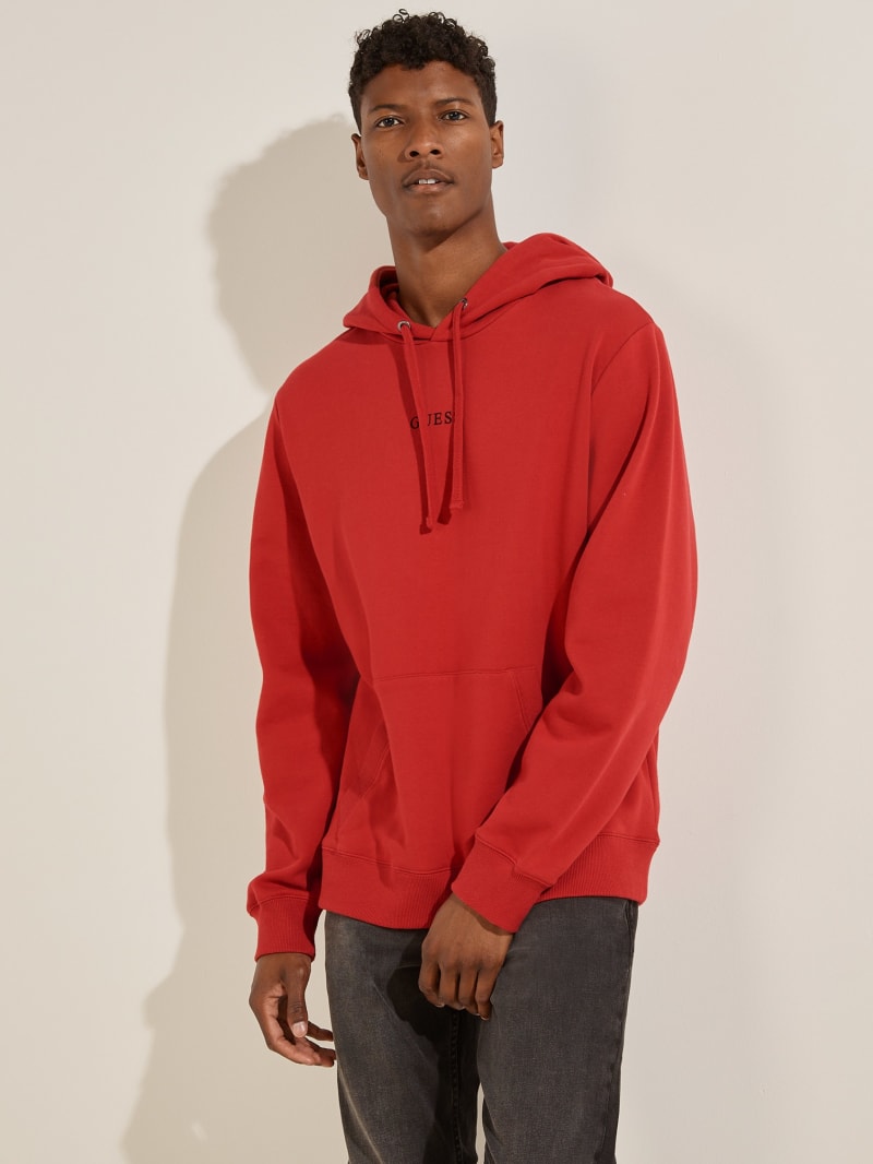 Guess Eco Roy Embroidered Logo Hoodie Heren Rood | 4150-BSJZY