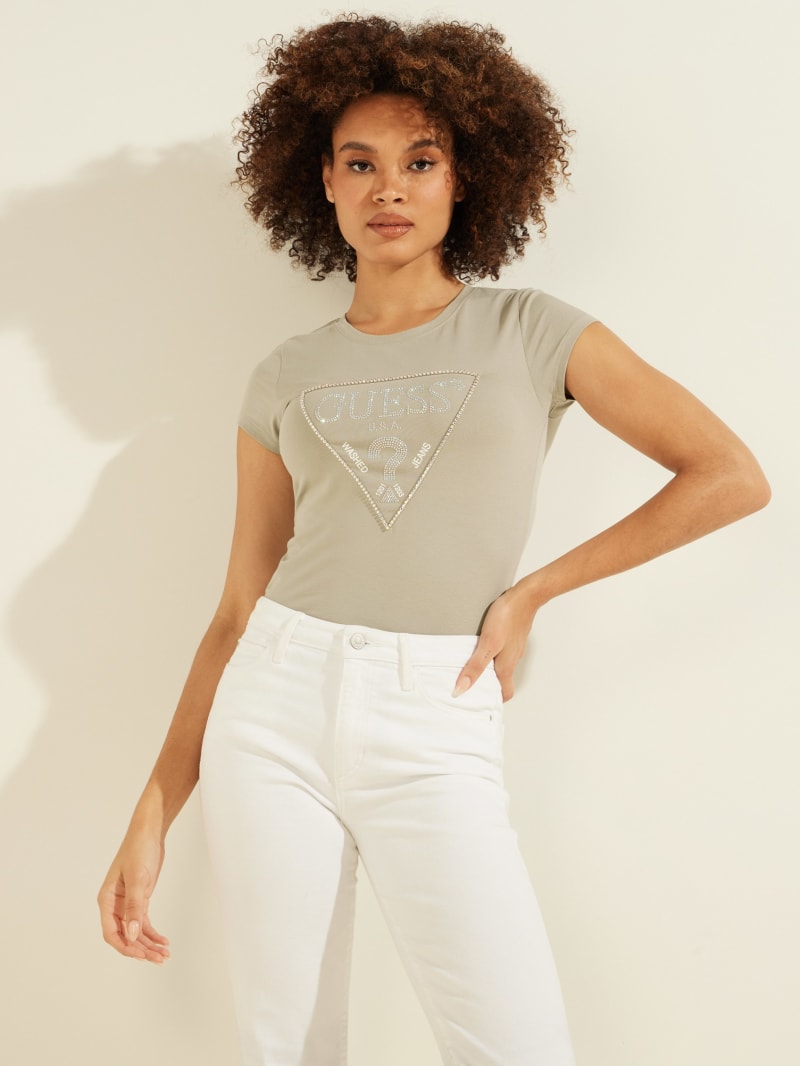 Guess Embellished Logo Tee Topjes Dames Grijs | 1359-HWXQS