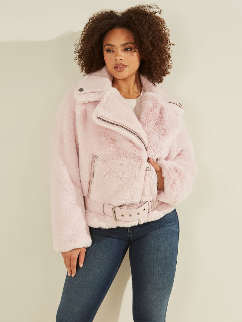 Guess Frida Faux-Fur Biker Jassen Dames Roze | 3925-VEZHY