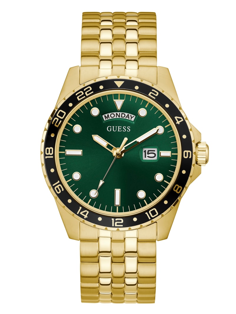 Guess Gold-Tone And Green Sport Horloge Heren Goud | 7026-JLIVS