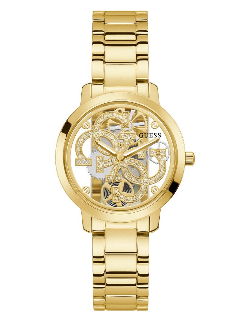 Guess Gold-Tone Quattro G Clear Analog Horloge Dames Goud | 5813-PZLAX