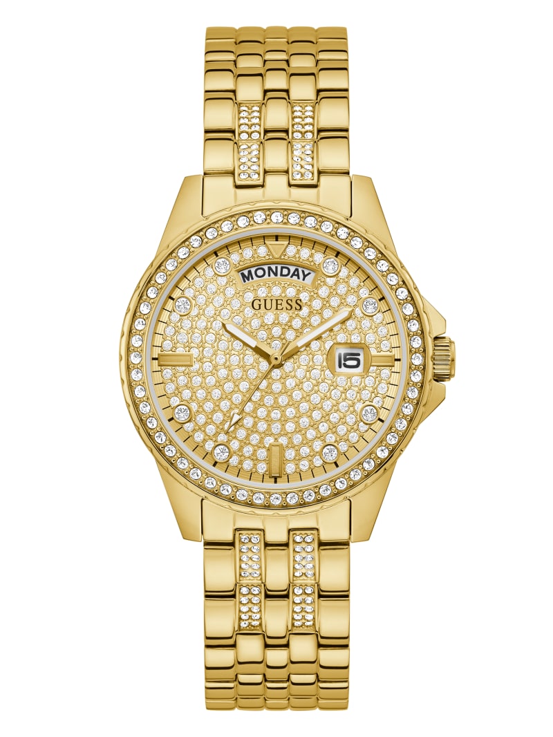 Guess Gold-Tone Rhinestone Analog Horloge Dames Goud | 1547-GFWOV