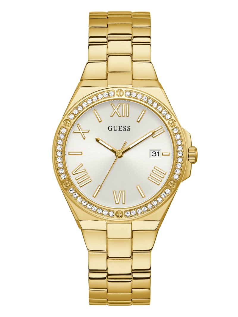 Guess Gold-Tone and Rhinestone Analog Horloge Dames Goud | 2879-VUDQG