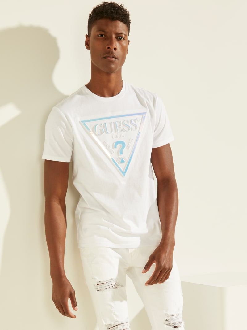 Guess Hologram Logo Tee T-shirts Heren Wit | 6107-AVXRZ