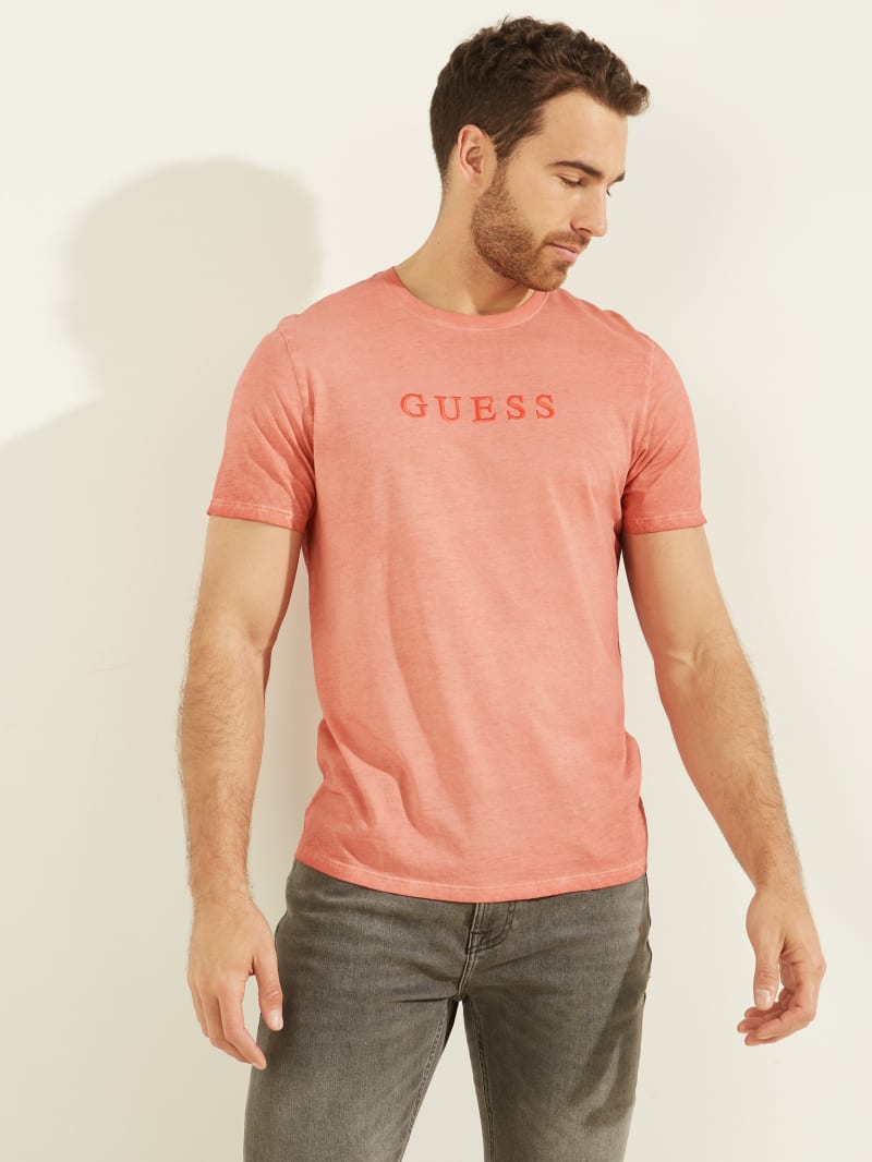 Guess Klassieke Pima Washed Logo Tee T-shirts Heren Oranje | 3096-GRZOT