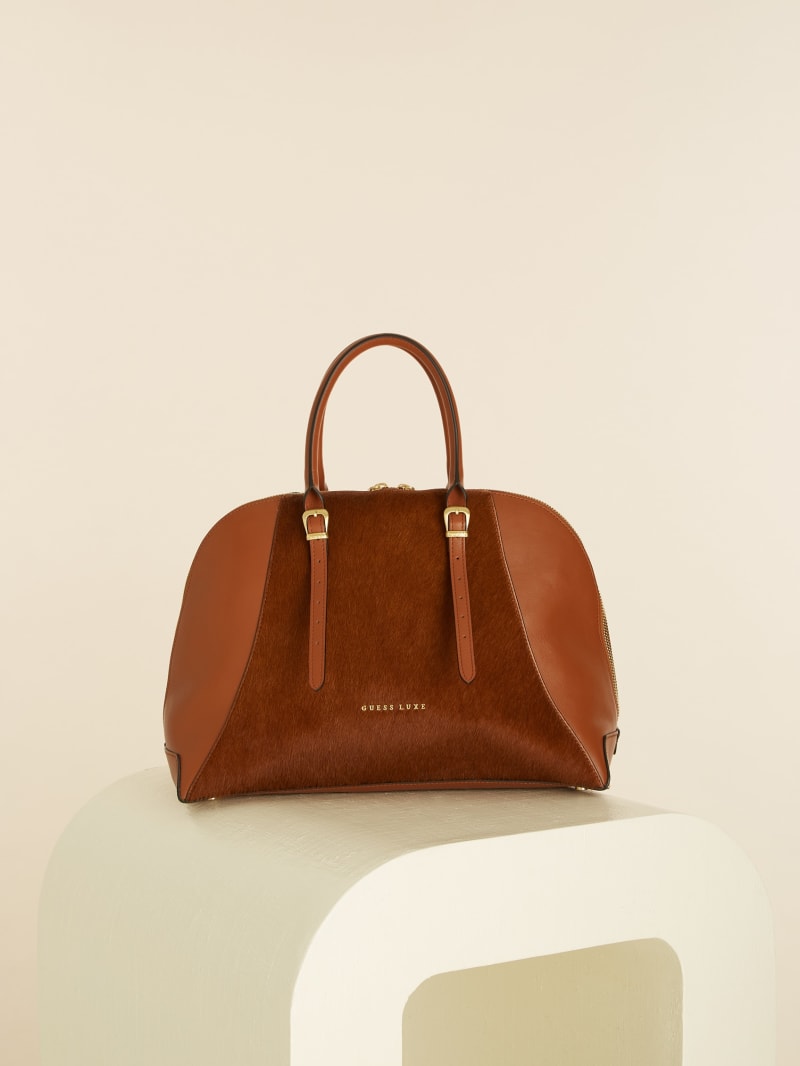 Guess Lady Luxe Leren Dome Tote Tassen Dames Bruin | 9682-NGOFP