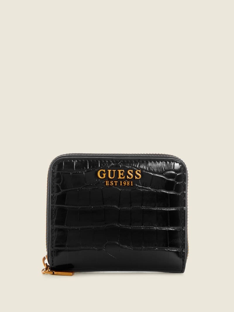 Guess Laurel Small Zip-Around Portefeuille Dames Zwart | 8254-USMNJ