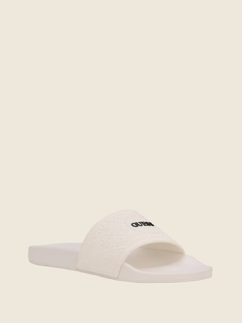 Guess Logo Print Badslippers Heren Wit | 7495-SHCAL