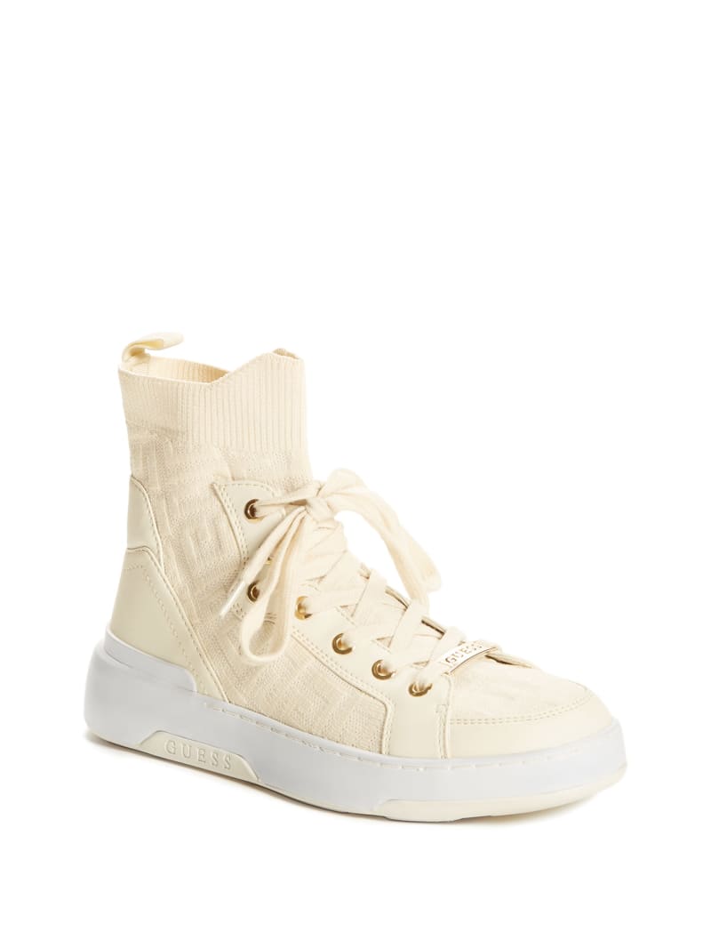 Guess Manney Knit Logo High-Top Sneakers Dames Wit | 6475-SWHVP