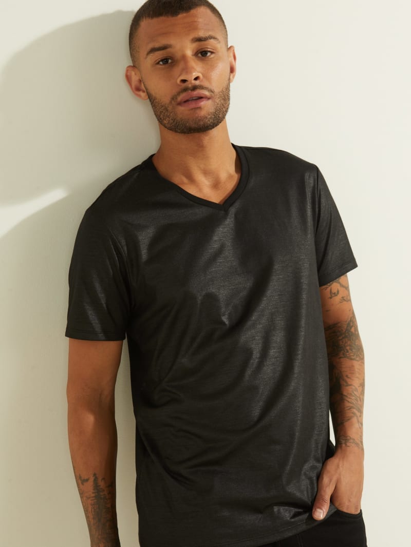 Guess Mason Yoke V-Neck Tee T-shirts Heren Zwart | 2708-XBIGV