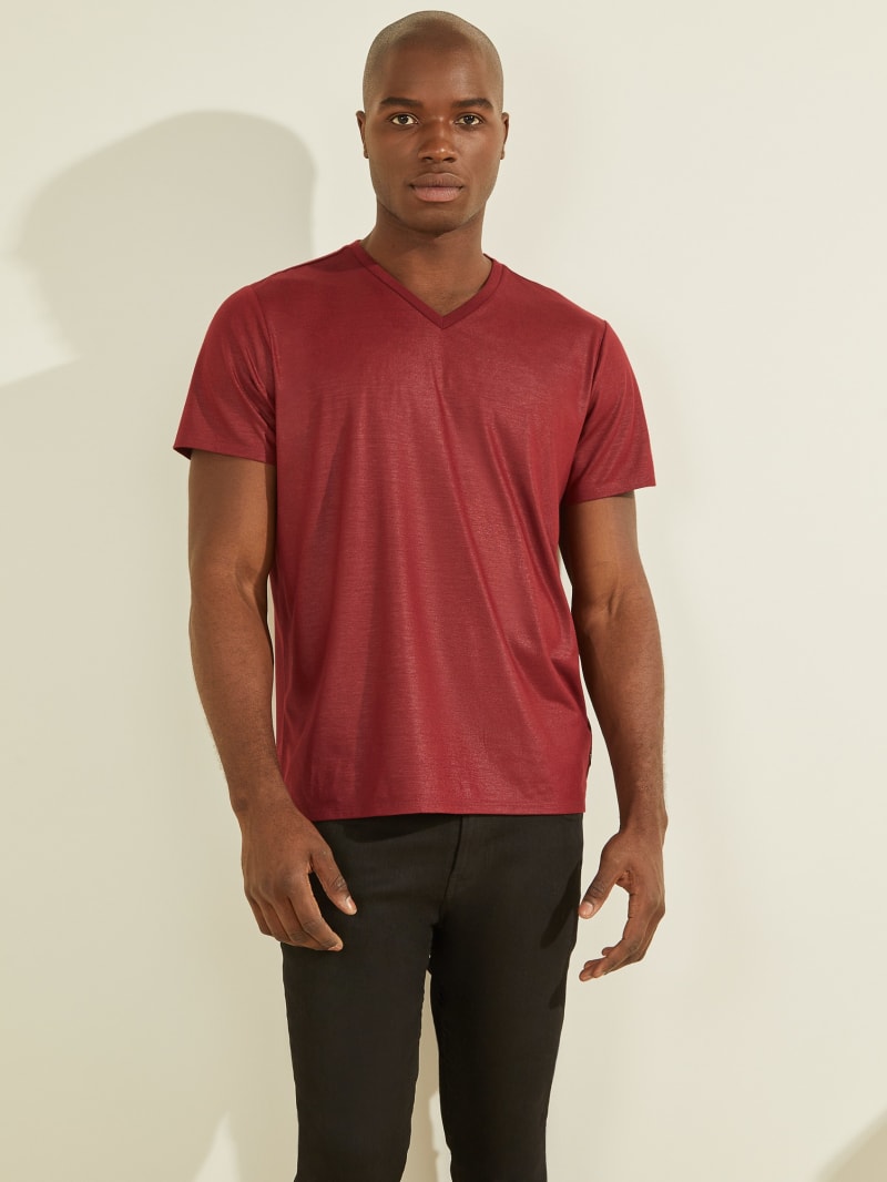 Guess Mason Yoke V-Neck Tee T-shirts Heren Bordeaux | 3817-TCKOS