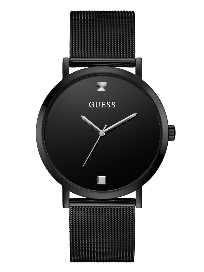 Guess Mesh Diamond Analog Horloge Heren Zwart | 0643-NIMET