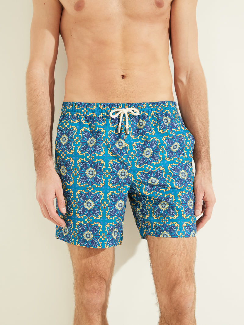 Guess Mosaic Swim Trunks Zwemkleding Heren Blauw | 6579-WBZVF