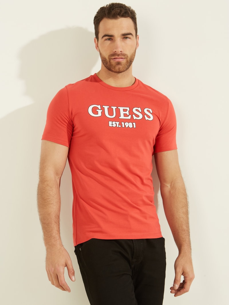 Guess Point Logo Tee T-shirts Heren Oranje | 4537-ITDFJ