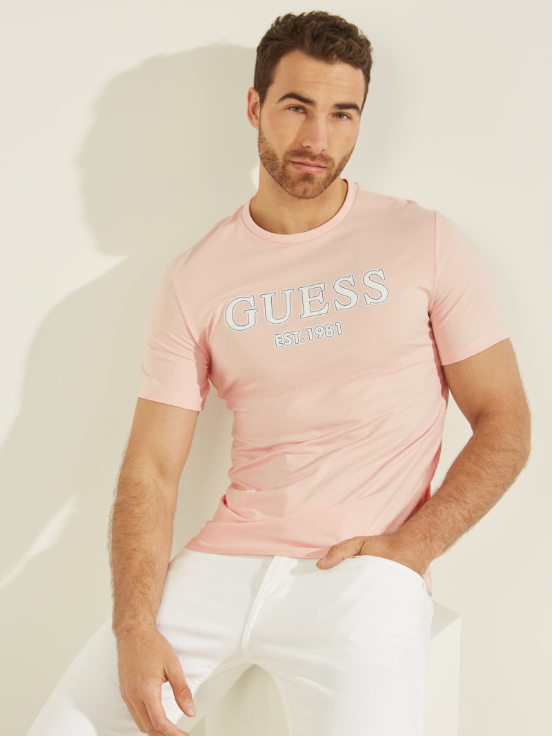 Guess Point Logo Tee T-shirts Heren Roze | 6943-STHBO