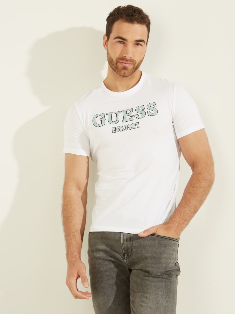 Guess Point Logo Tee T-shirts Heren Wit | 7286-UBLRY