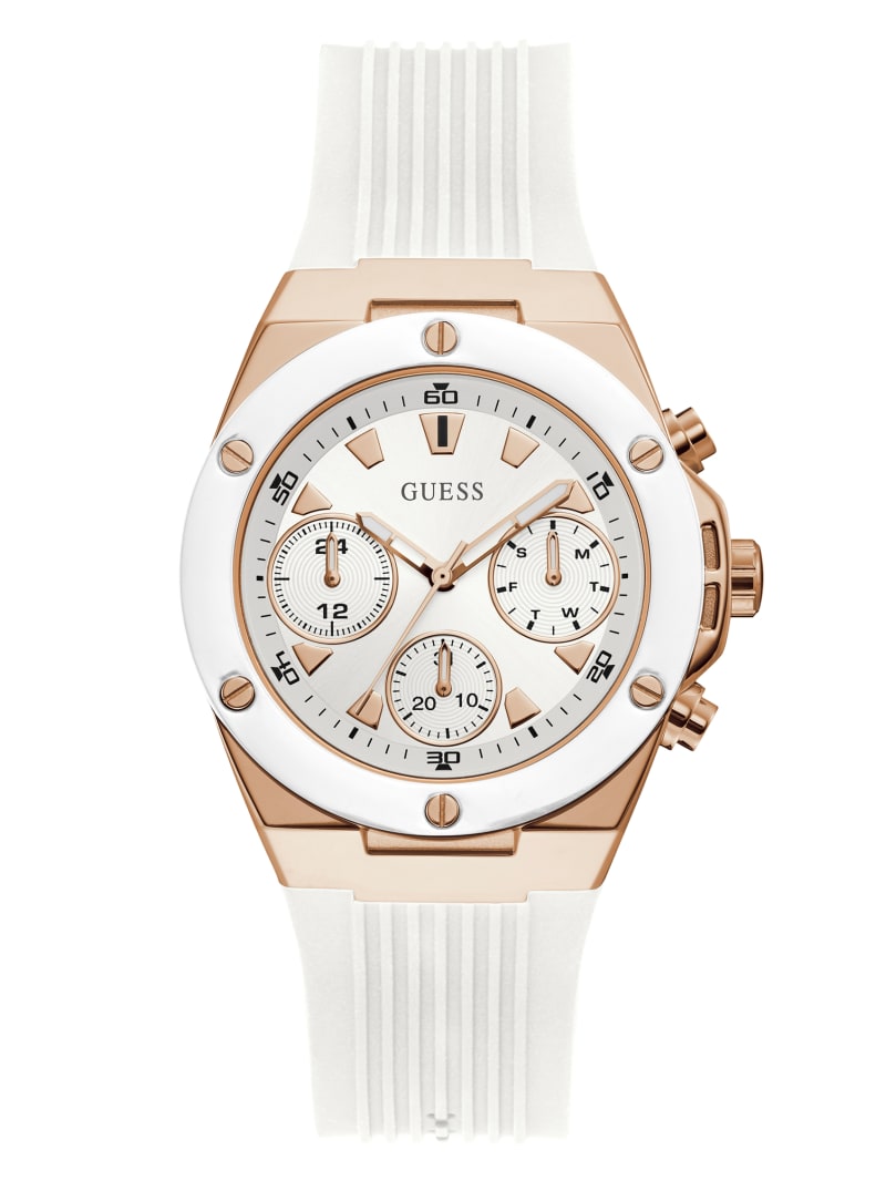 Guess Rose Gold-Tone And White Multifunctioneel Horloge Dames Wit | 6940-UXAWK