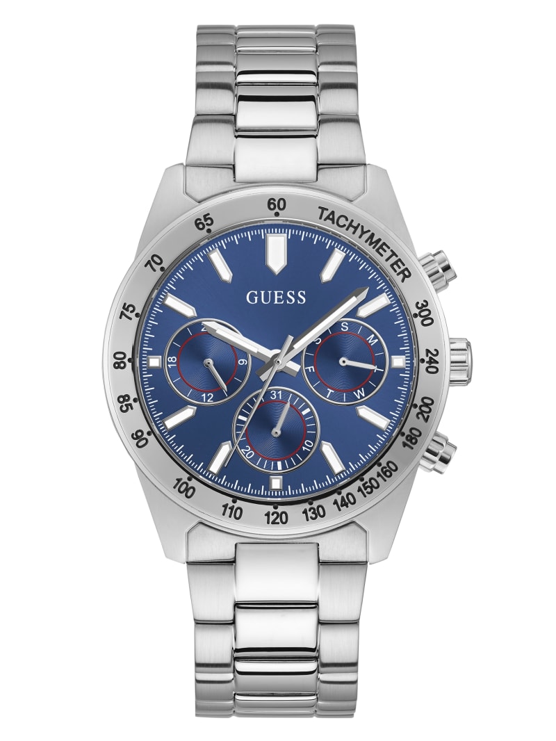 Guess Silver-Tone And Blue Tachymeter Horloge Heren Zilver | 6739-XRFPD