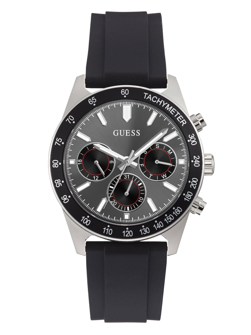 Guess Silver-Tone And Multifunctioneel Horloge Heren Zwart | 7854-RAOSE