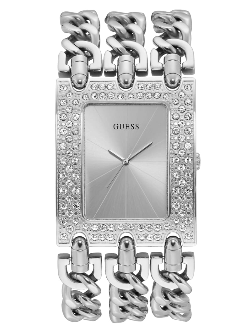 Guess Silver-Tone Chain Analog Horloge Dames Zilver | 2351-WHUPK