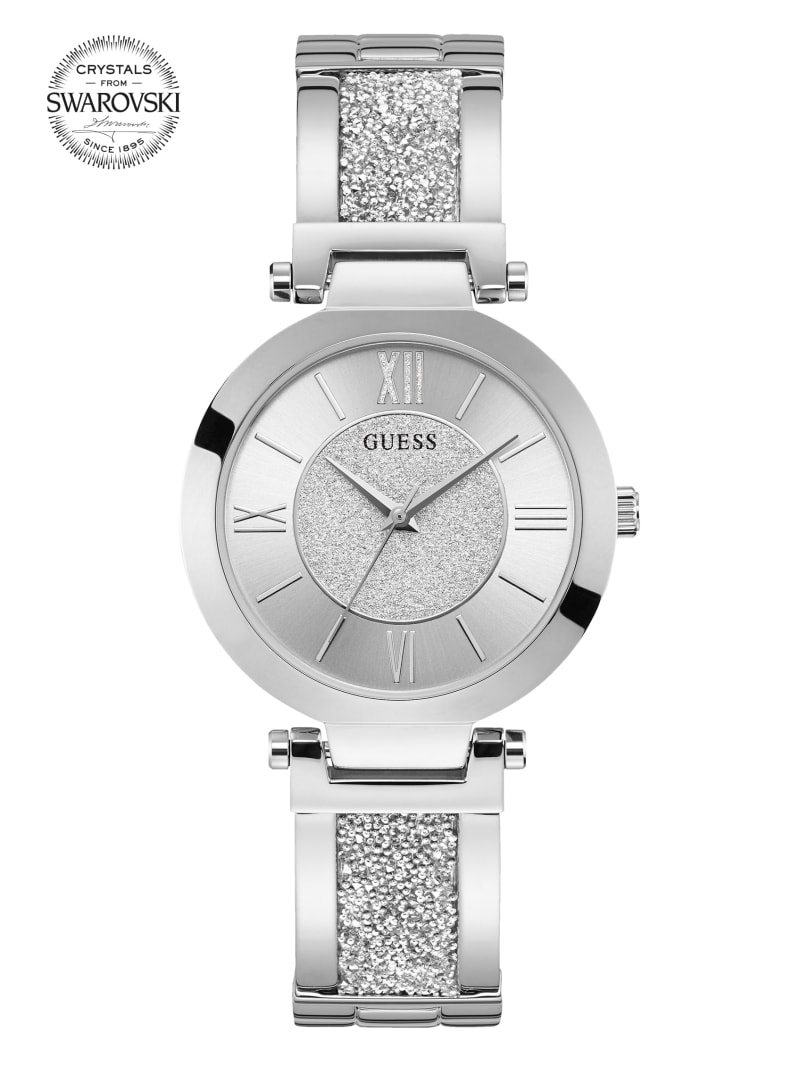 Guess Silver-Tone Crystal Bangle Analog Horloge Dames Zilver | 8637-VBJEL