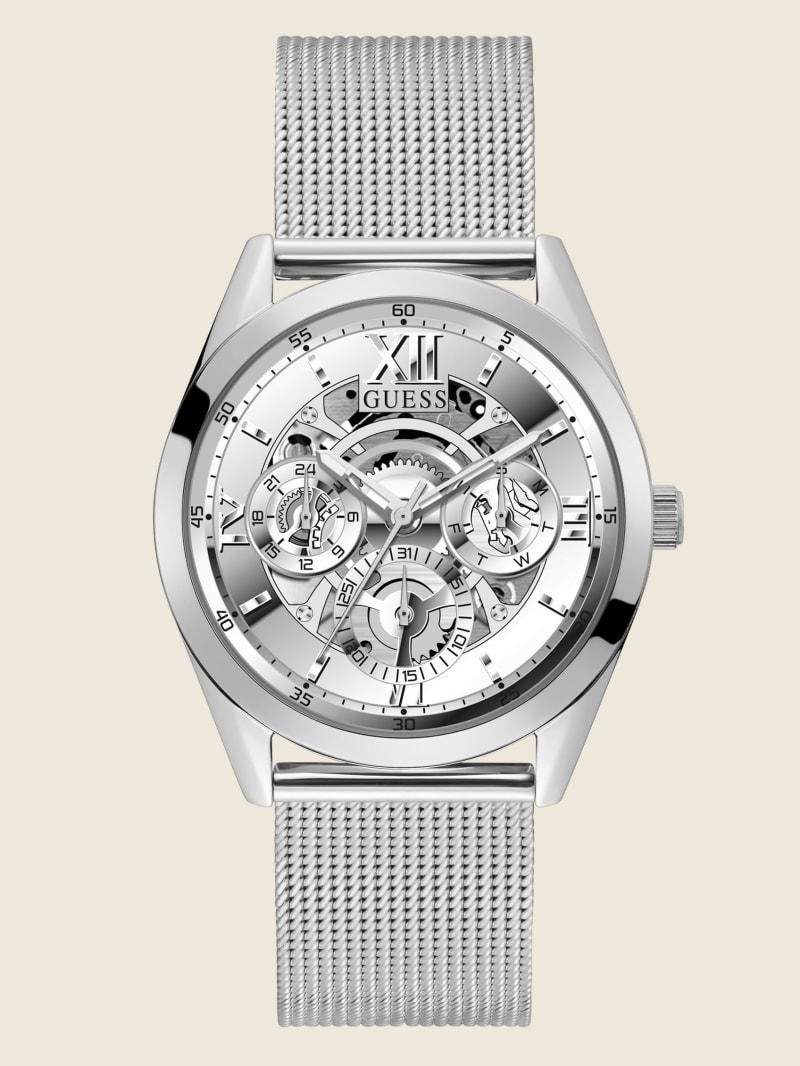 Guess Silver-Tone Horloge Heren Zilver | 3680-KFWZM