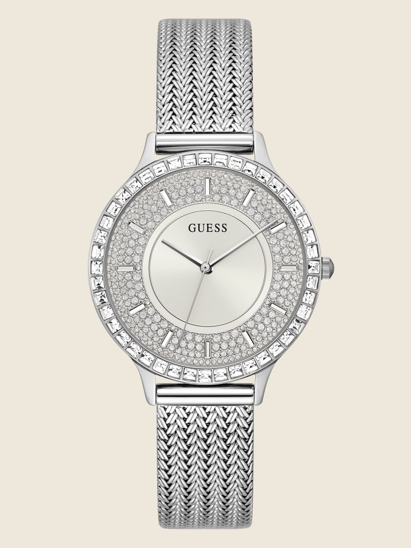 Guess Silver-Tone Mesh Analog Horloge Dames Zilver | 1256-DHBXN