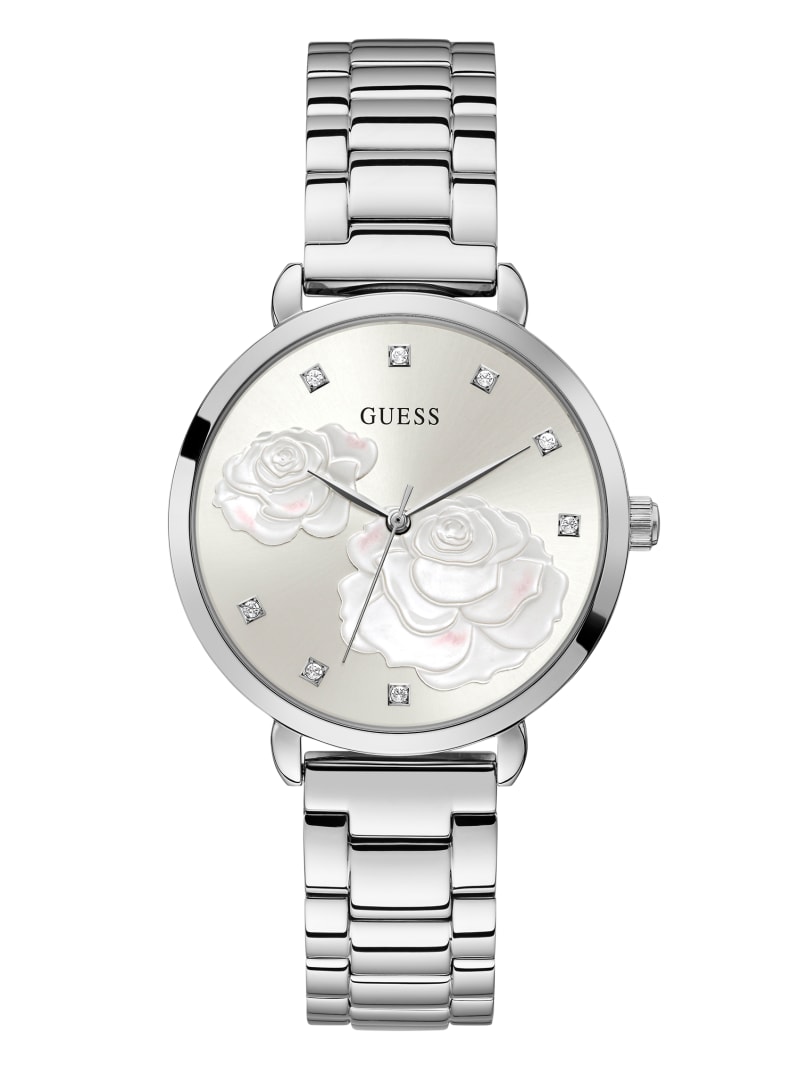 Guess Silver-Tone Rose Crystal Analog Horloge Dames Zilver | 4203-WGPHX