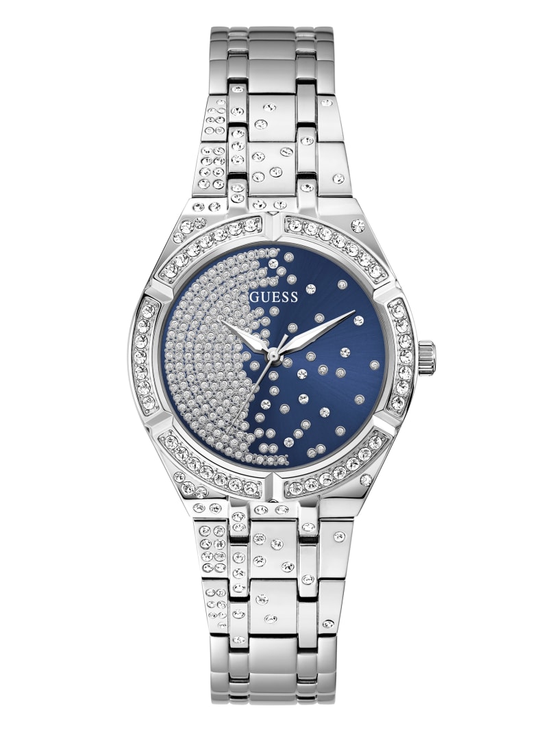 Guess Silver-Tone and Blue Analog Horloge Dames Zilver | 9165-OVWNZ