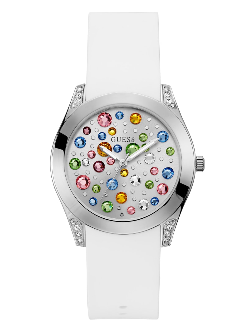 Guess Silver-Tone and White Analog Horloge Dames Gekleurd | 9347-NIJLF