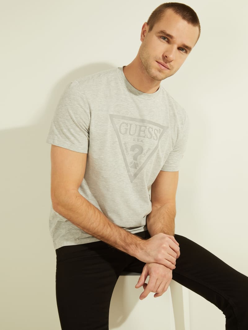 Guess Tonal Logo Tee T-shirts Heren Grijs | 5913-SJPQH