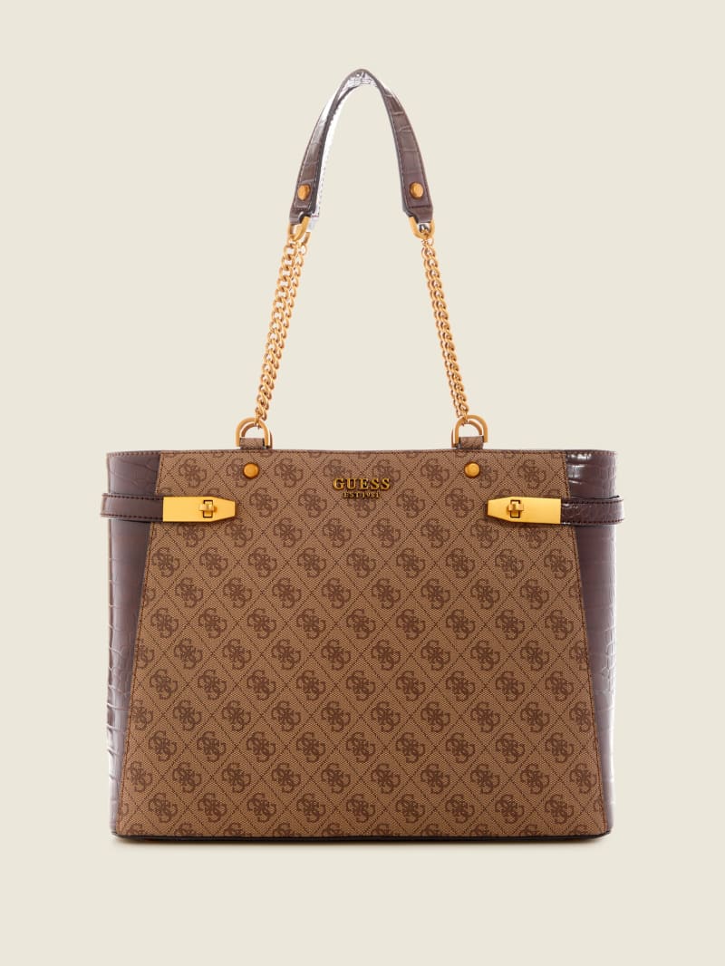 Guess Zadie Logo Girlfriend Tote Tassen Dames Bruin | 8321-GHLOX