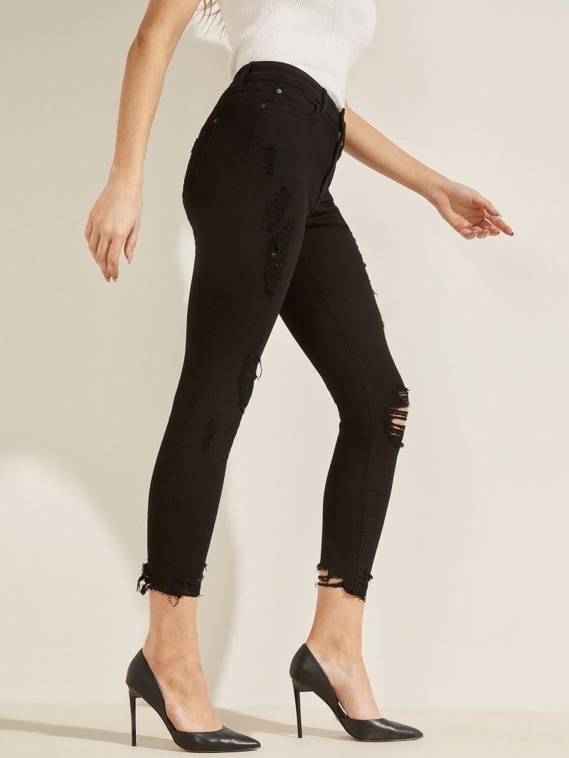 Guess 1981 Destroyed High-Rise Skinny Broek Dames Zwart | 0128-CIBPS