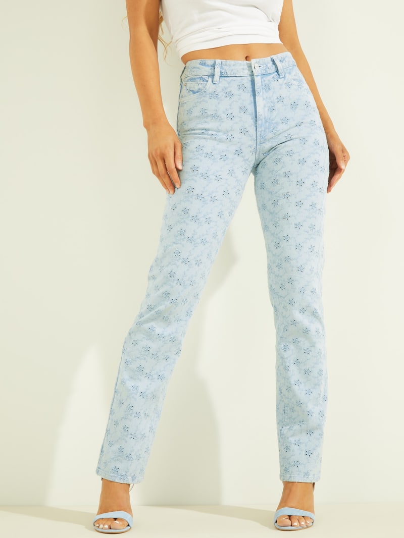 Guess 1981 Eyelet Straight Broek Dames Blauw | 2097-FYGLR