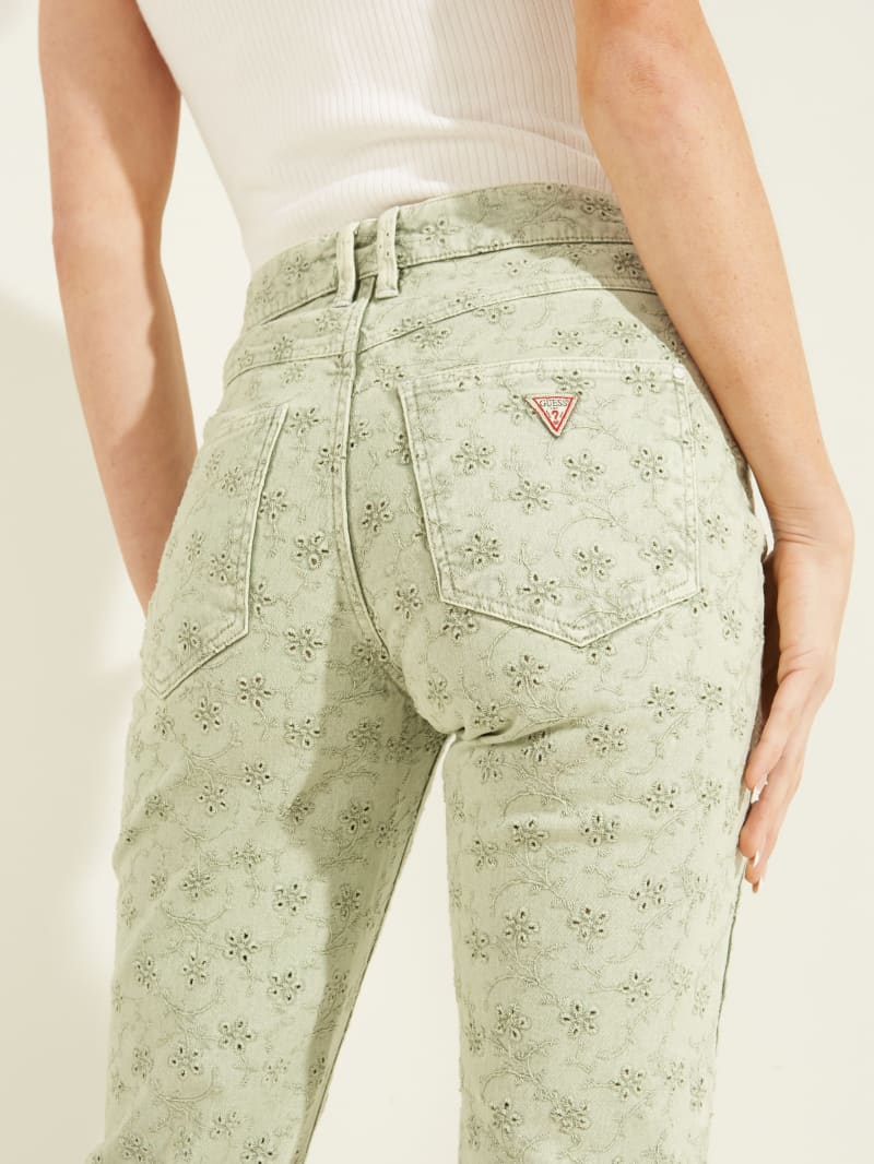 Guess 1981 Eyelet Straight Broek Dames Groen | 6384-UQEYK