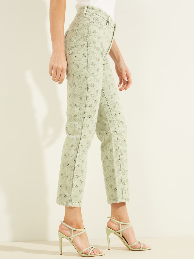 Guess 1981 Eyelet Straight Broek Dames Groen | 6384-UQEYK