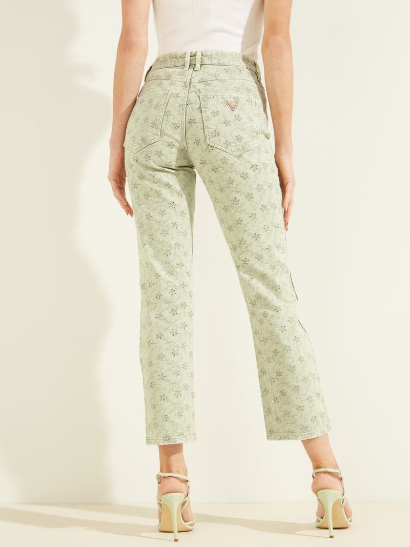 Guess 1981 Eyelet Straight Broek Dames Groen | 6384-UQEYK